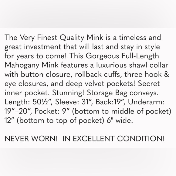 NWOT Luxurious Mahogany Full Length Mink Coat - Picture 11 of 11